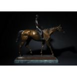 No reserve, Very large bronze horse and jockey