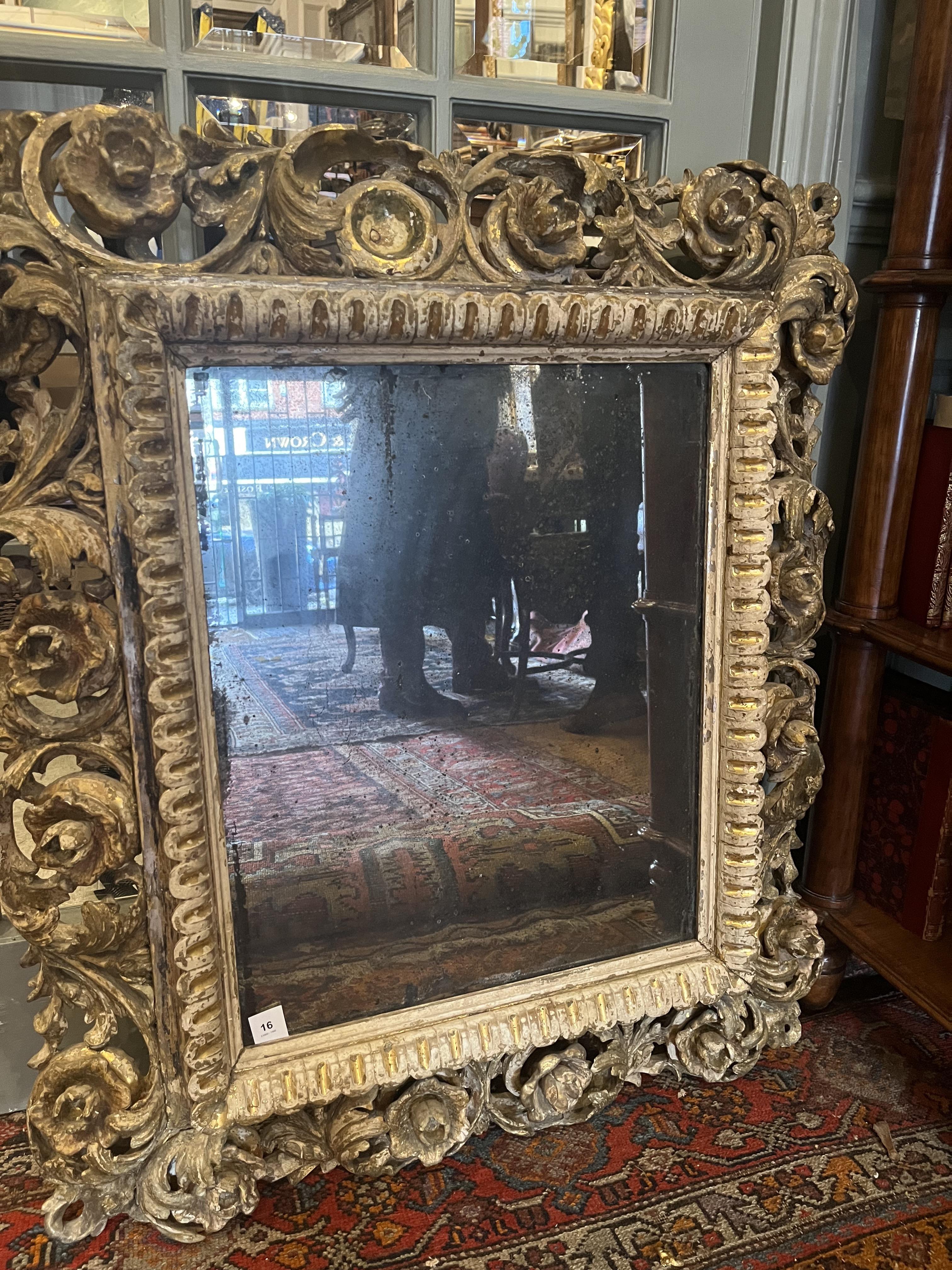 Florentine, 17th/18th Century, Giltwood carved frame with antique mirror plate - Image 3 of 6