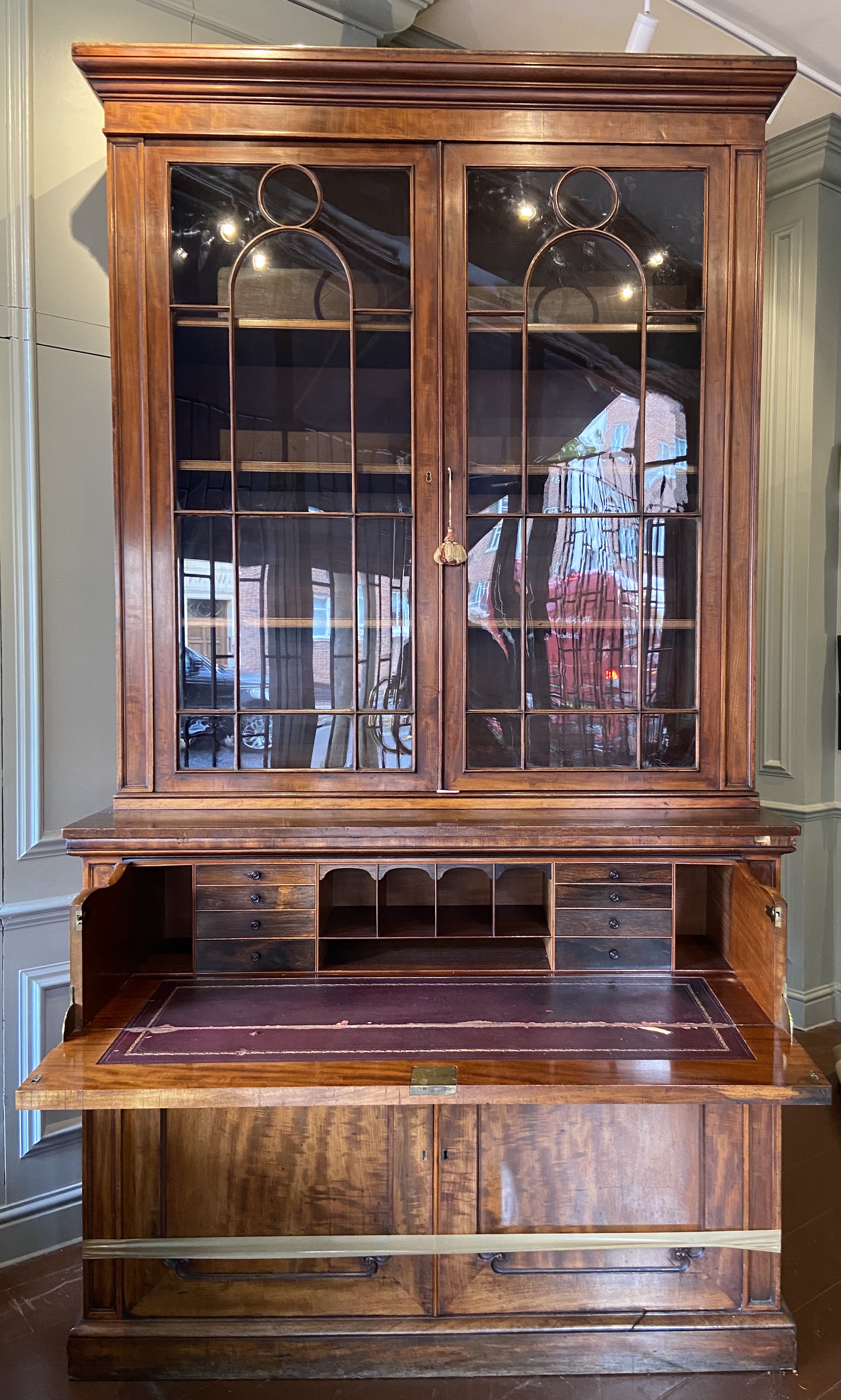 Large George IV mahogany secretaire bookcase