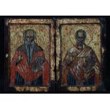 An Antique Greek Diptych Icon of Saint Nicholas and Saint Haralambos