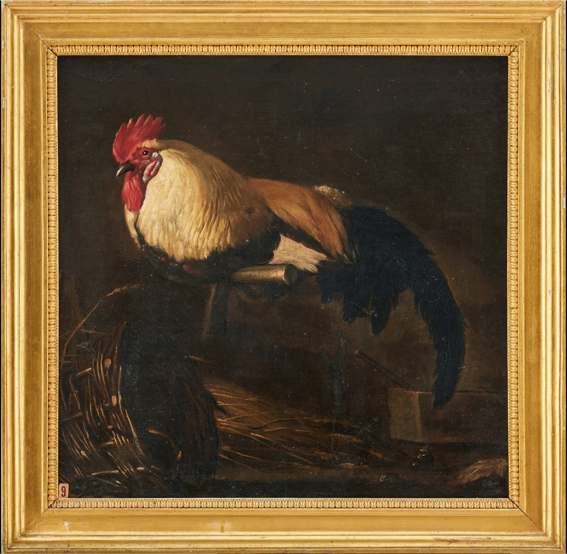 Italian, 18th Century, A Cockerel on a Perch in a Stable Interior