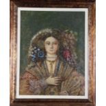 Bosquet, Thierry (1937), Operatic costume, Young lady in Renaissance costume with fan and floral hea