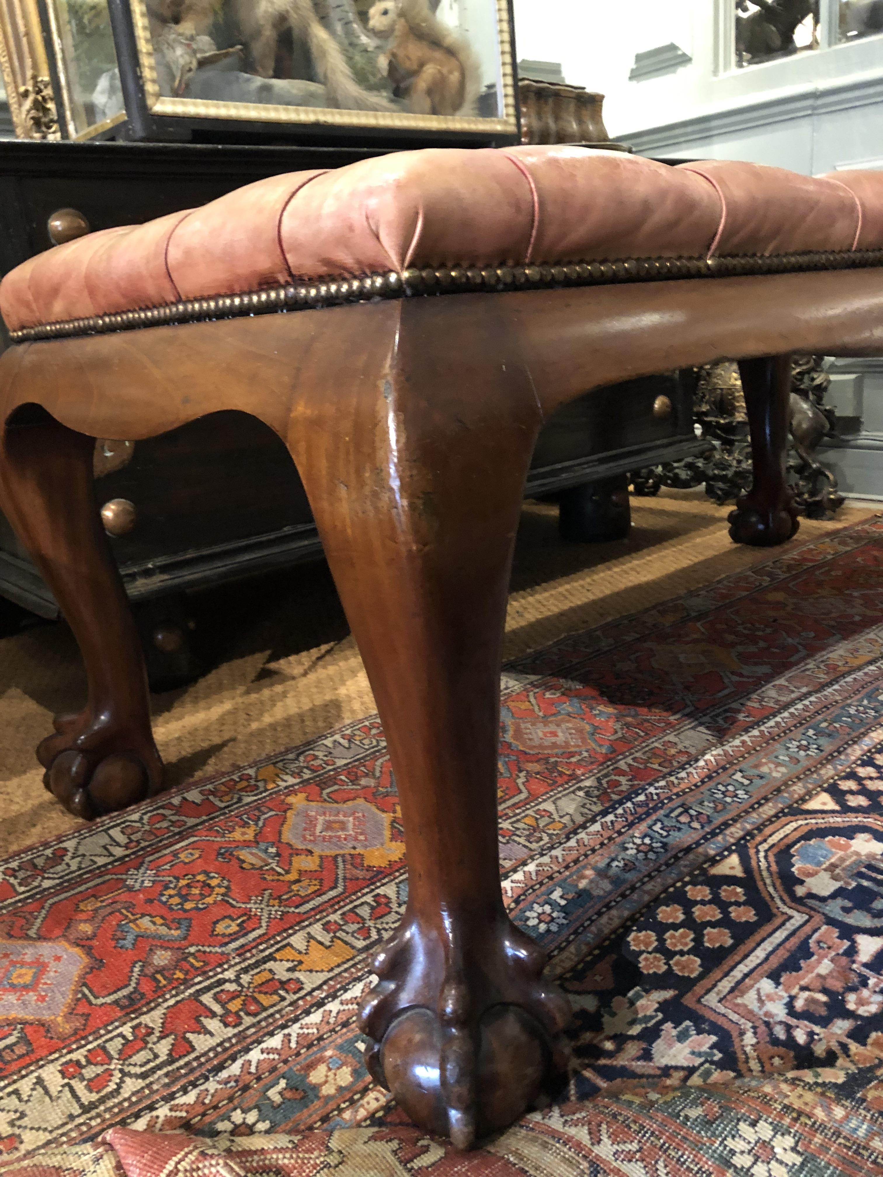 19th Century, Mahogany cabriole leg leather seated stool - Image 2 of 2