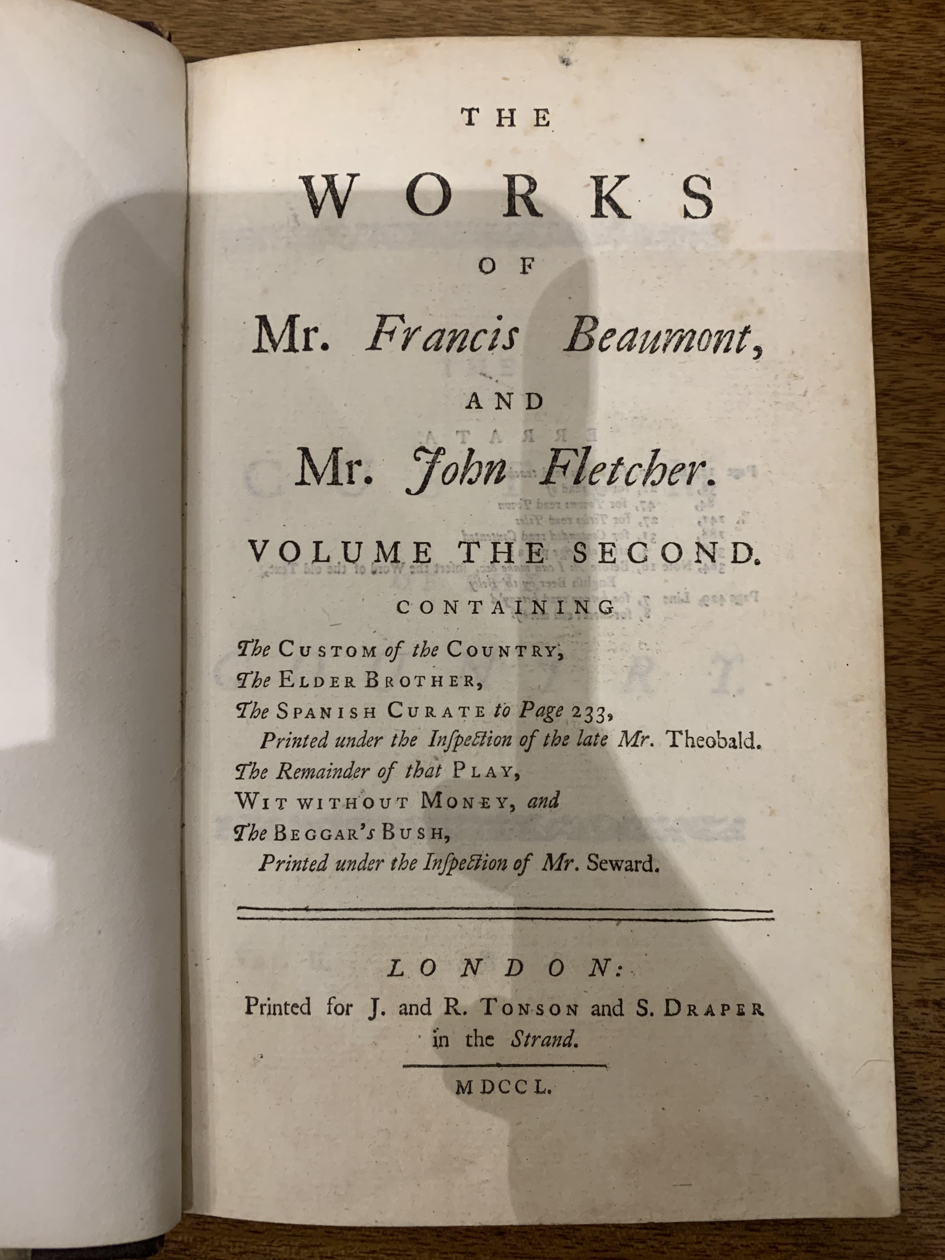 8 volumes, Works of Beaumont and Fletcher's Works, 1750 - Image 3 of 3