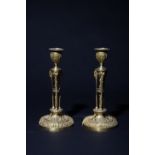 French, c. 1820, A pair of Restauration ormolu candlesticks