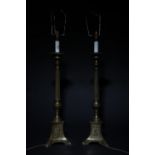 No reserve, 19th century, A pair of brass lamps