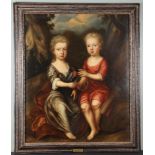 Circle of Sir Godfrey Kneller (1646-1723), Two children playing with a parrot