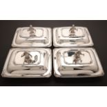 Peter & William Bateman, 1810, Four silver entrÃ©e dishes with decorative cast silver handles