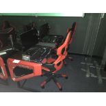 (1) 2-DESK-E-BLUE GAMING DESKTOPS-NOT DIVISIBLE-FUNCTIONS AS A SET- W/ MOUSE PADS AND (2) E-BLUE COB