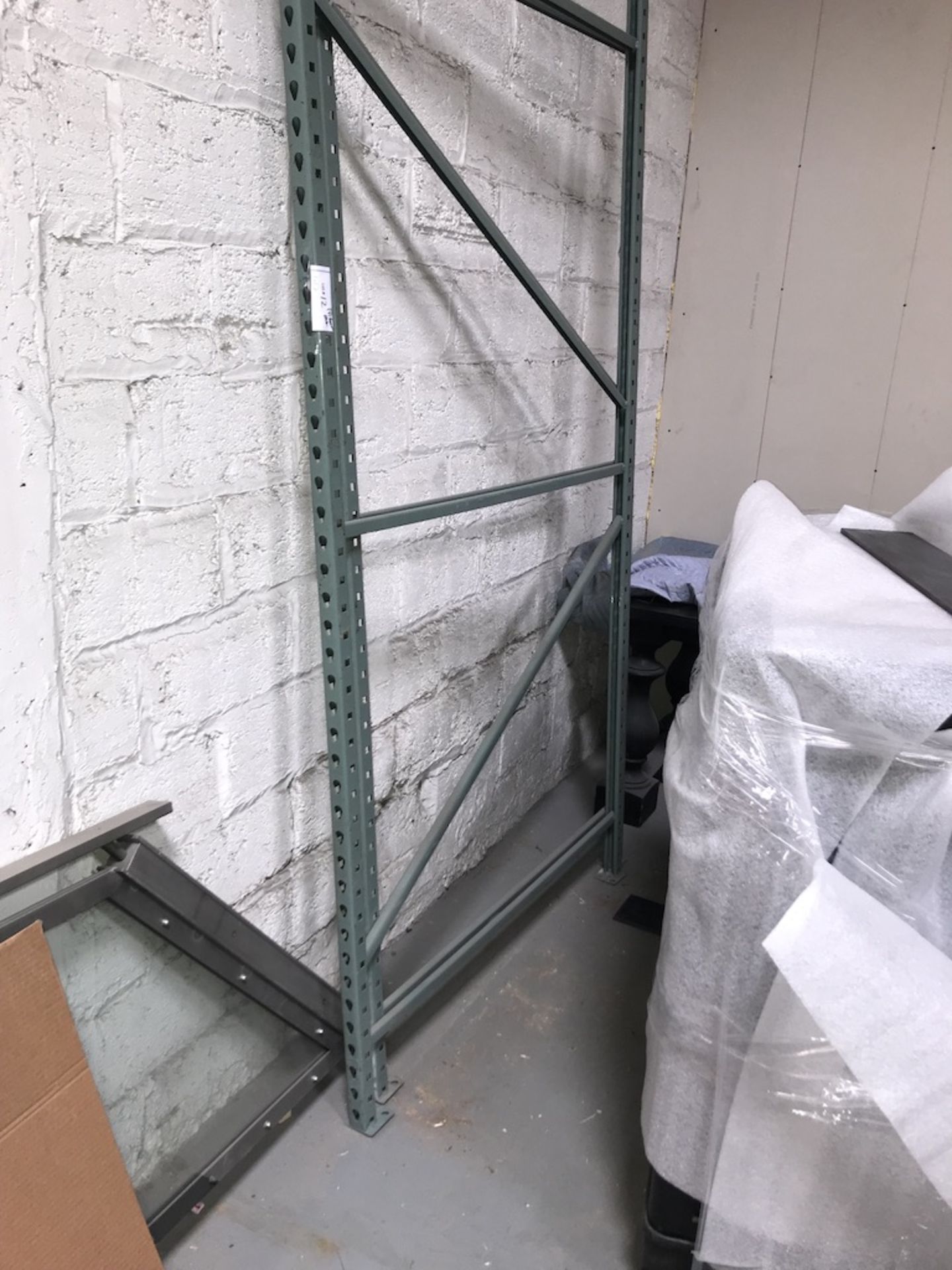 DISASSEMBLED PALLET RACK, (2) 8' TALL X 4' UPRIGHTS, AND (4) 8' HORIZONTAL SUPPORTS