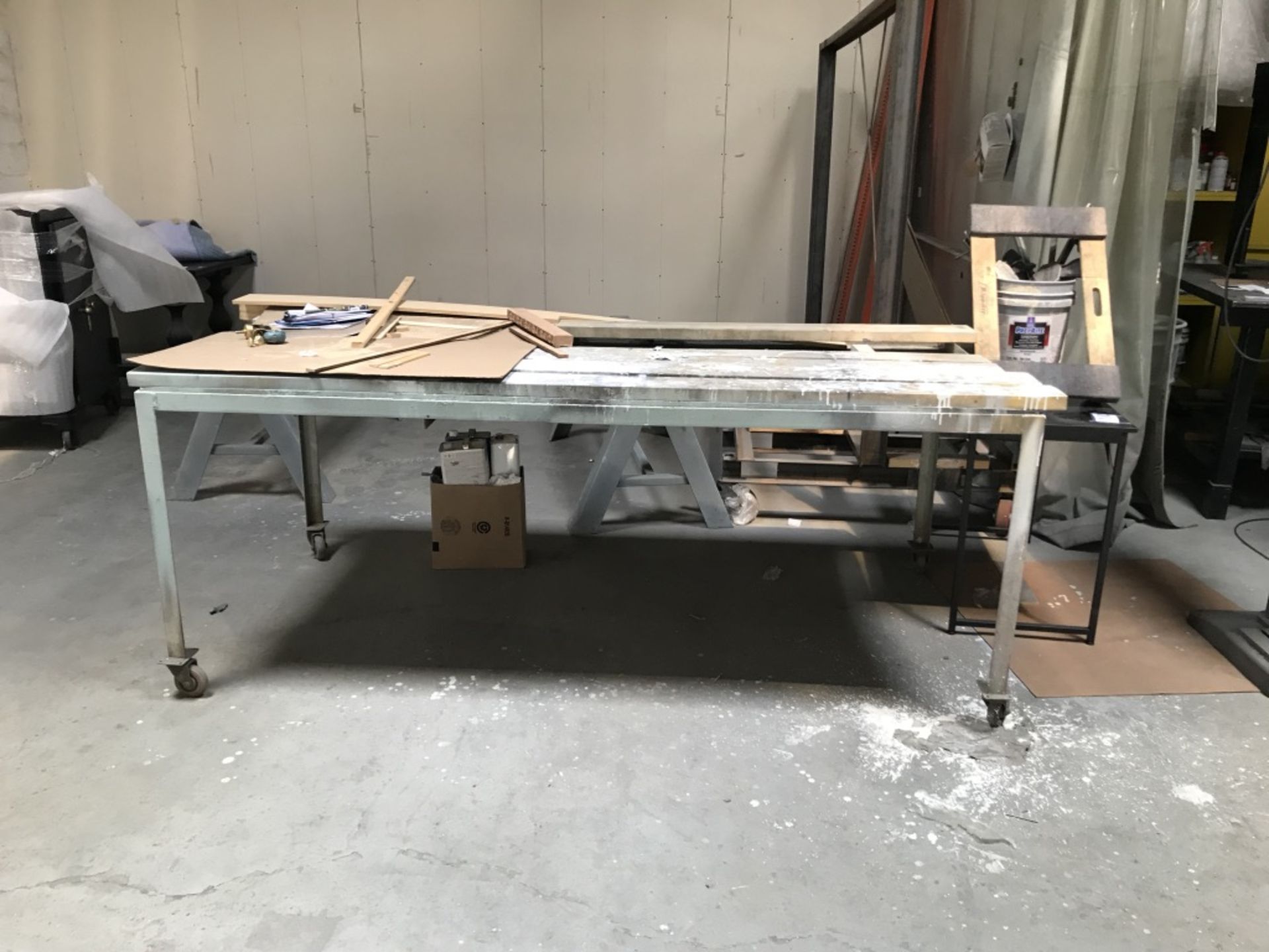 METAL WORKTABLE, APPROX. 93.25" X 45" WIDE X 36.75" TALL, PORTABLE