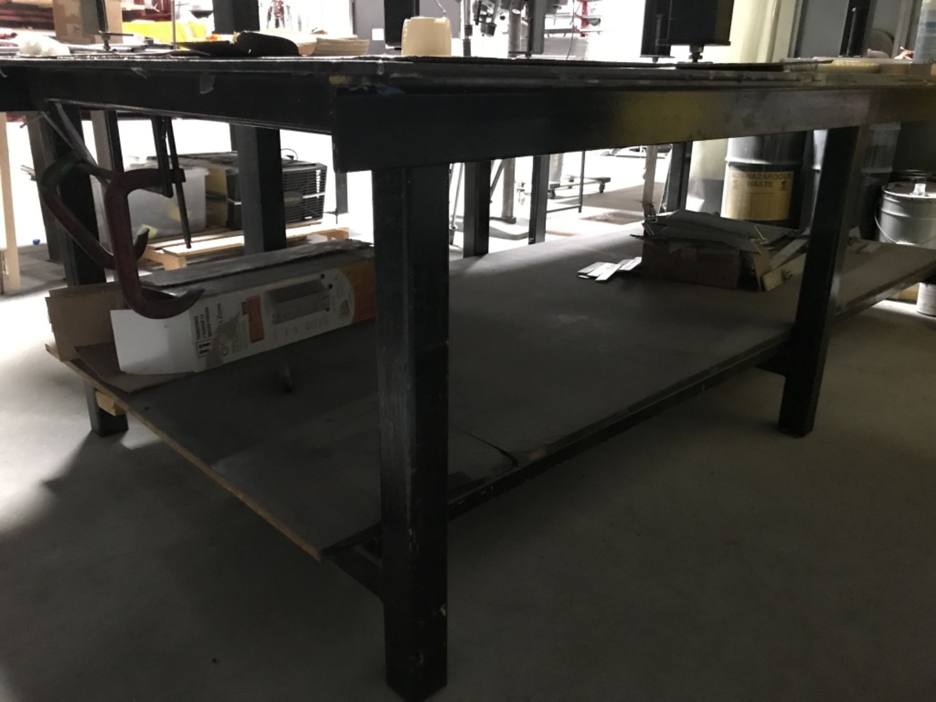 METAL WORK TABLE, 2-TIER, 10' LONG X 61" WIDE X 37.5" TALL