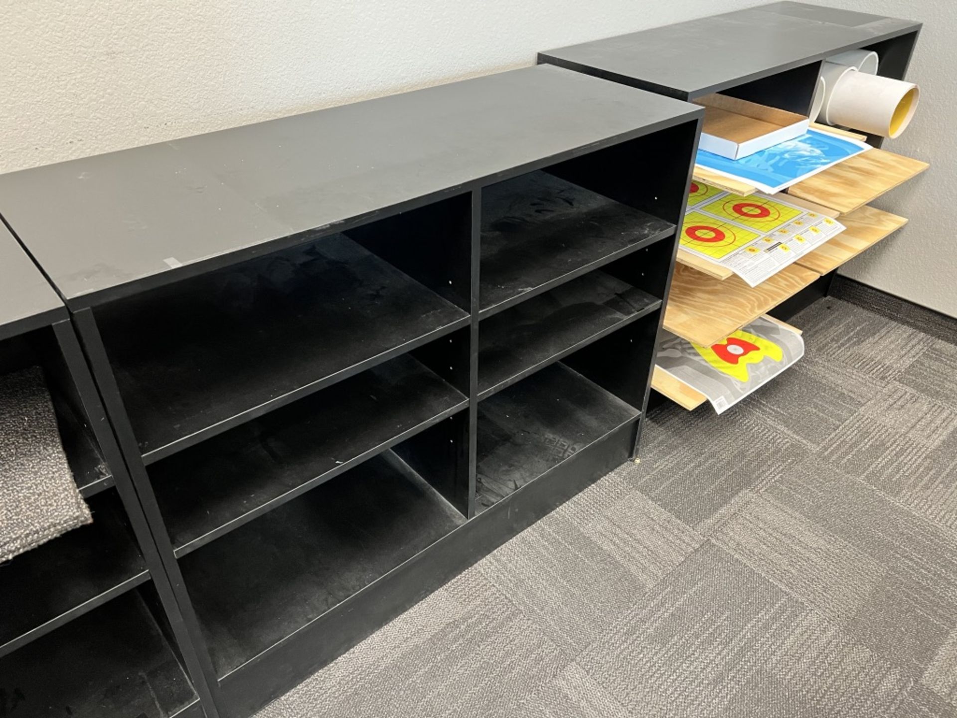 LOT OF: (2) 6-COMPARTMENT CUBBIE SHELVING, 4' X 18" DEEP X 38" TALL (BLACK)