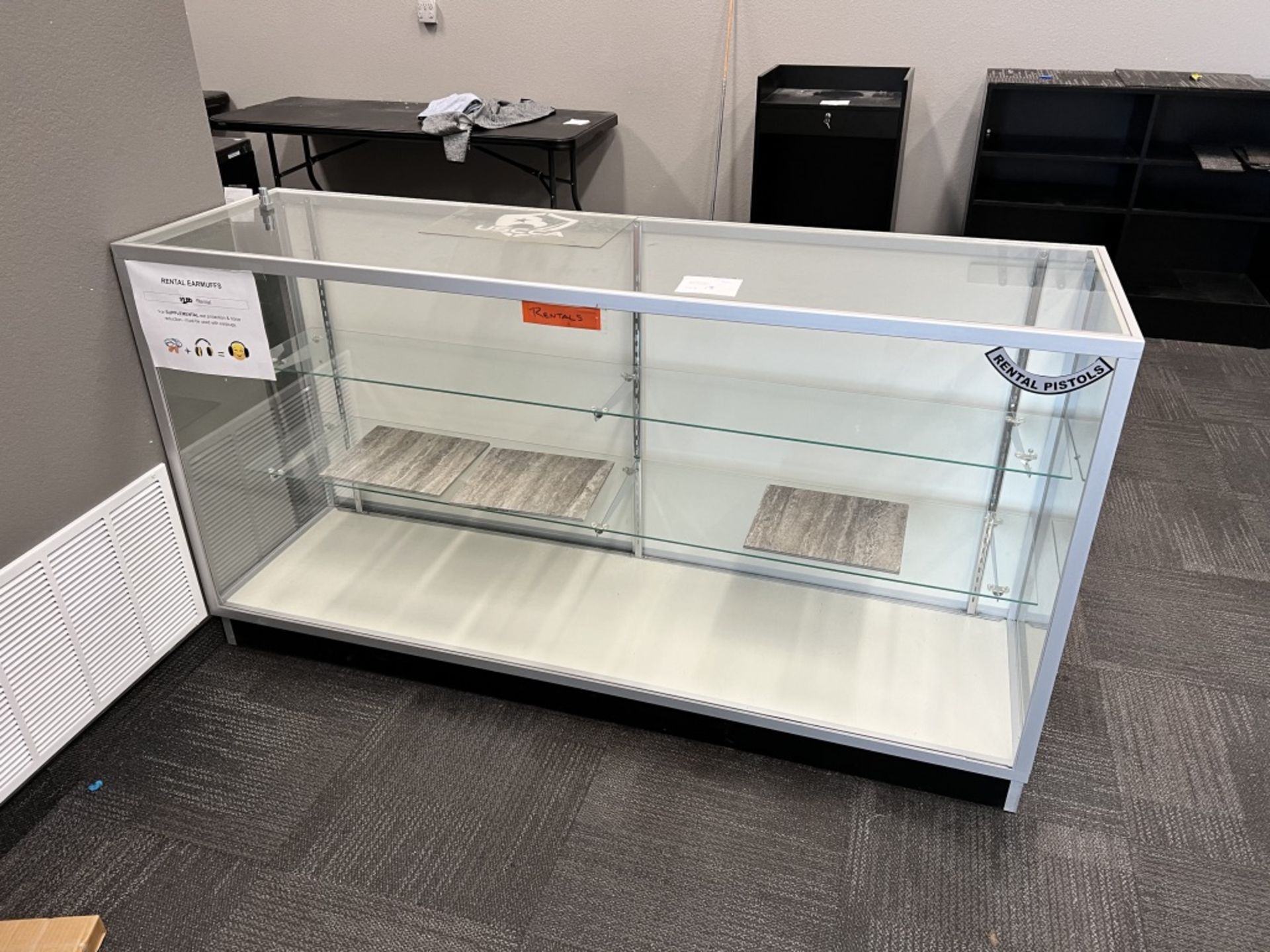 LOT OF: (1) 70" LONG X 20" DEEP X 38" TALL GLASS DISPLAY CABINET