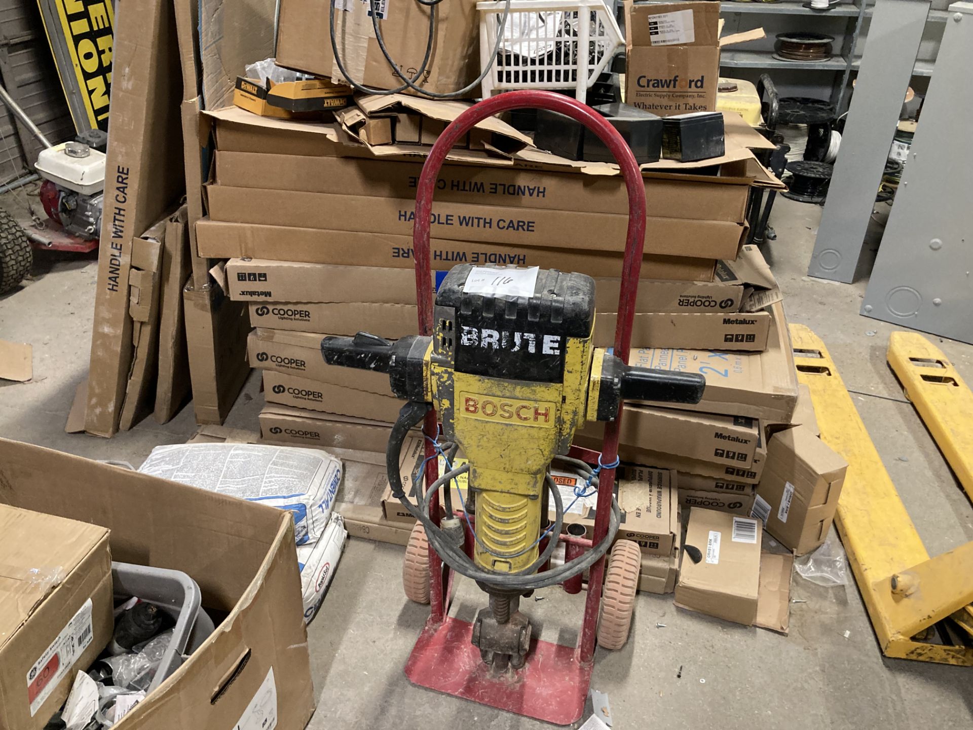 Bosch Electric Jackhammer, model not visible, w/ 3-bits and dolly