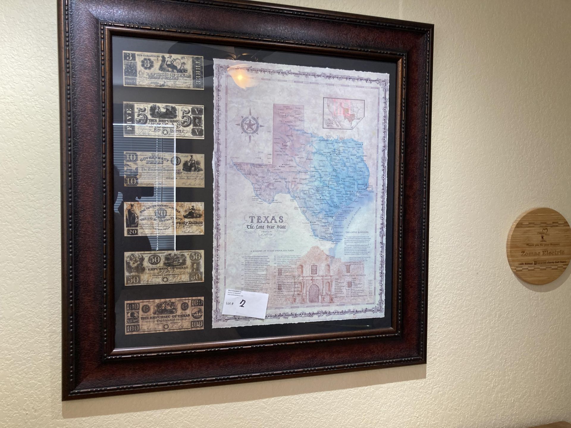 Texas map with several bills from the republic of Texas - Image 2 of 5