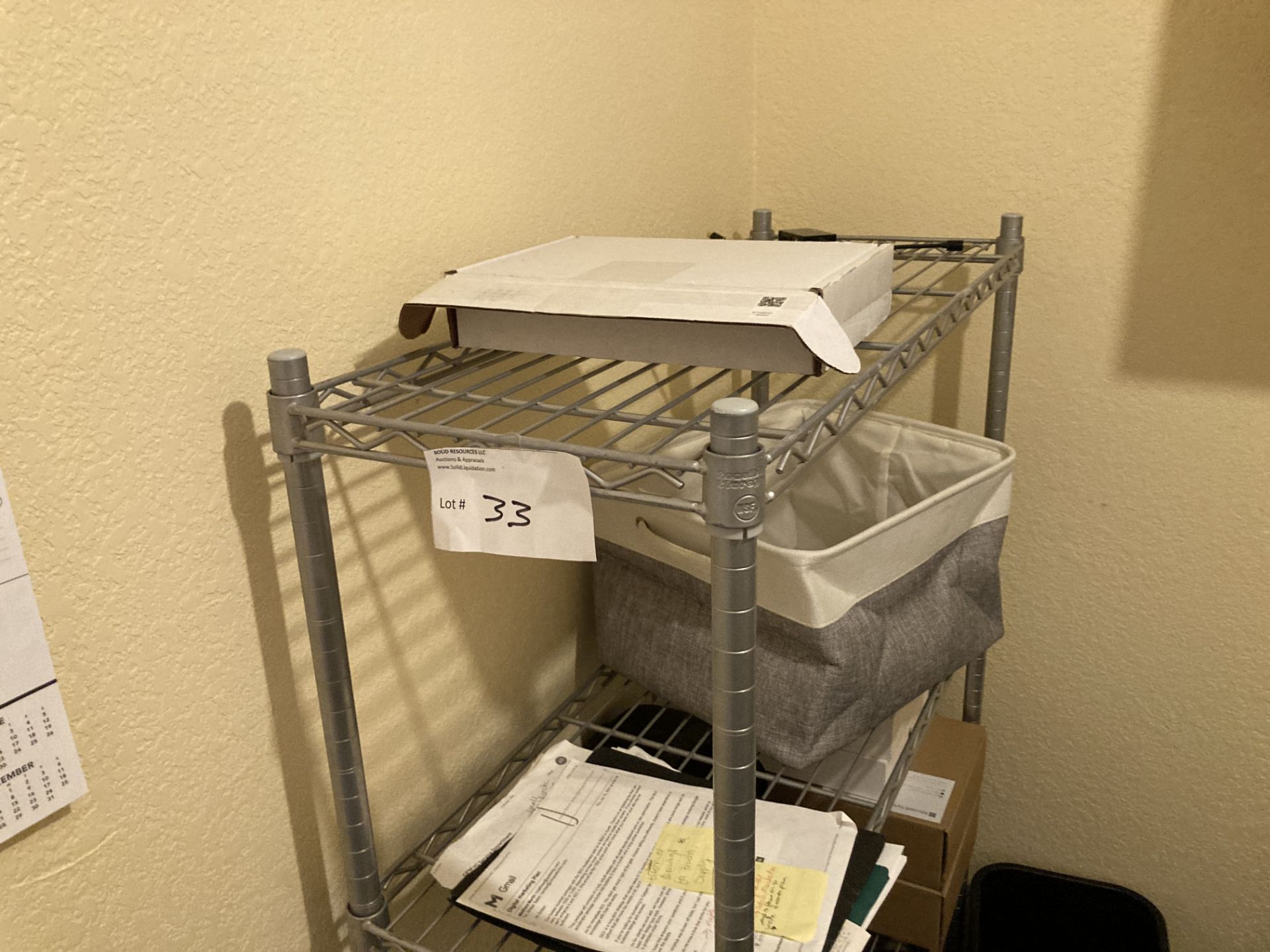 Chrome metal rack with 3 shelves and contents - Image 2 of 3