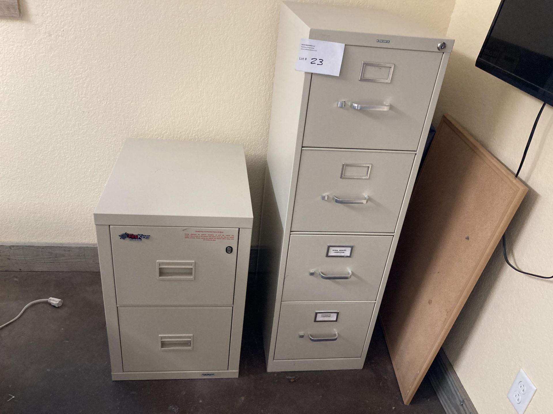 LOT OF: (1) Four drawer filing cabinet, and (1) Two door filing cabinet