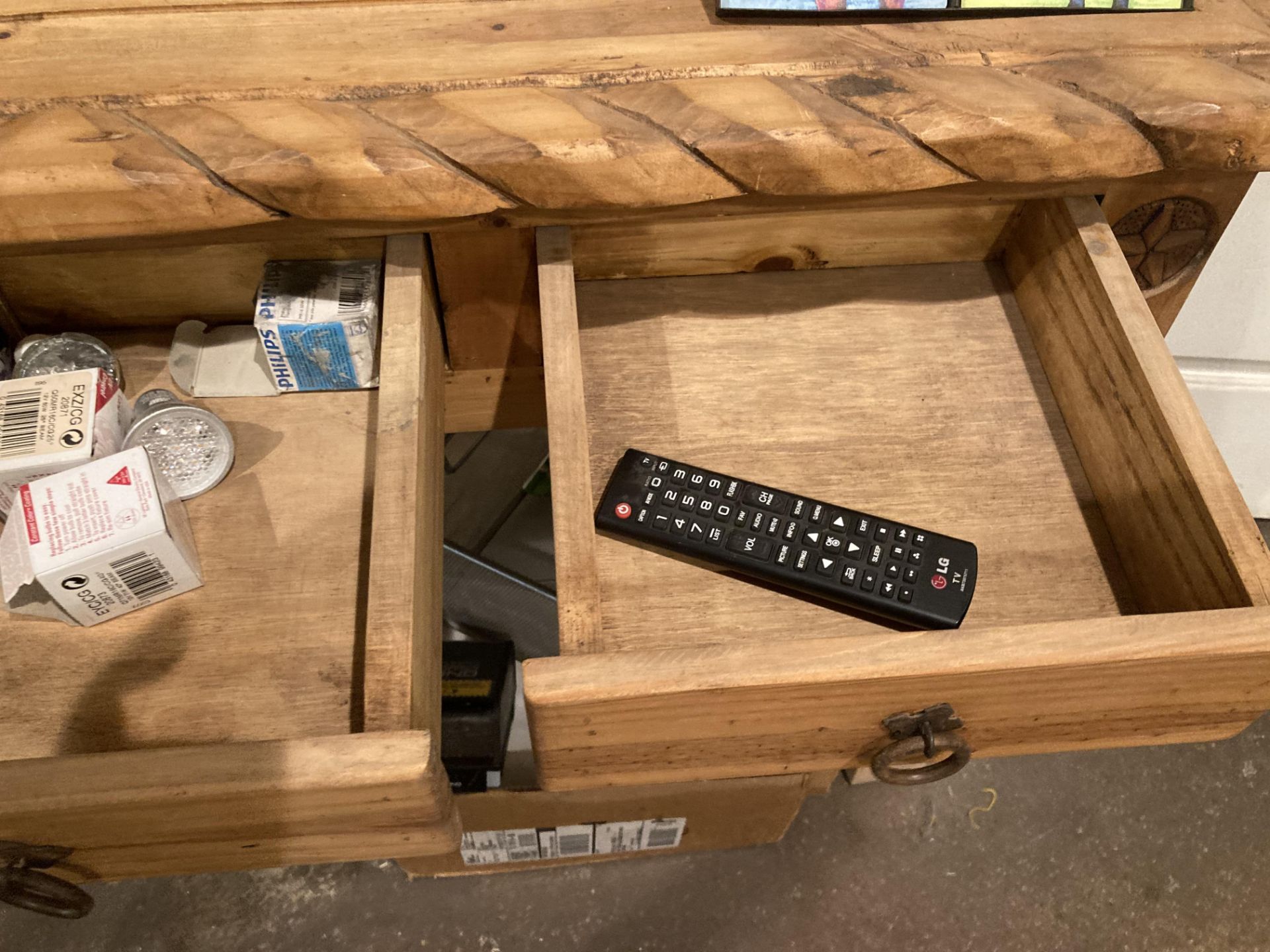 Wood sideboard 46" Long x 11" deep x 30â€ Tall with contents. - Image 2 of 7