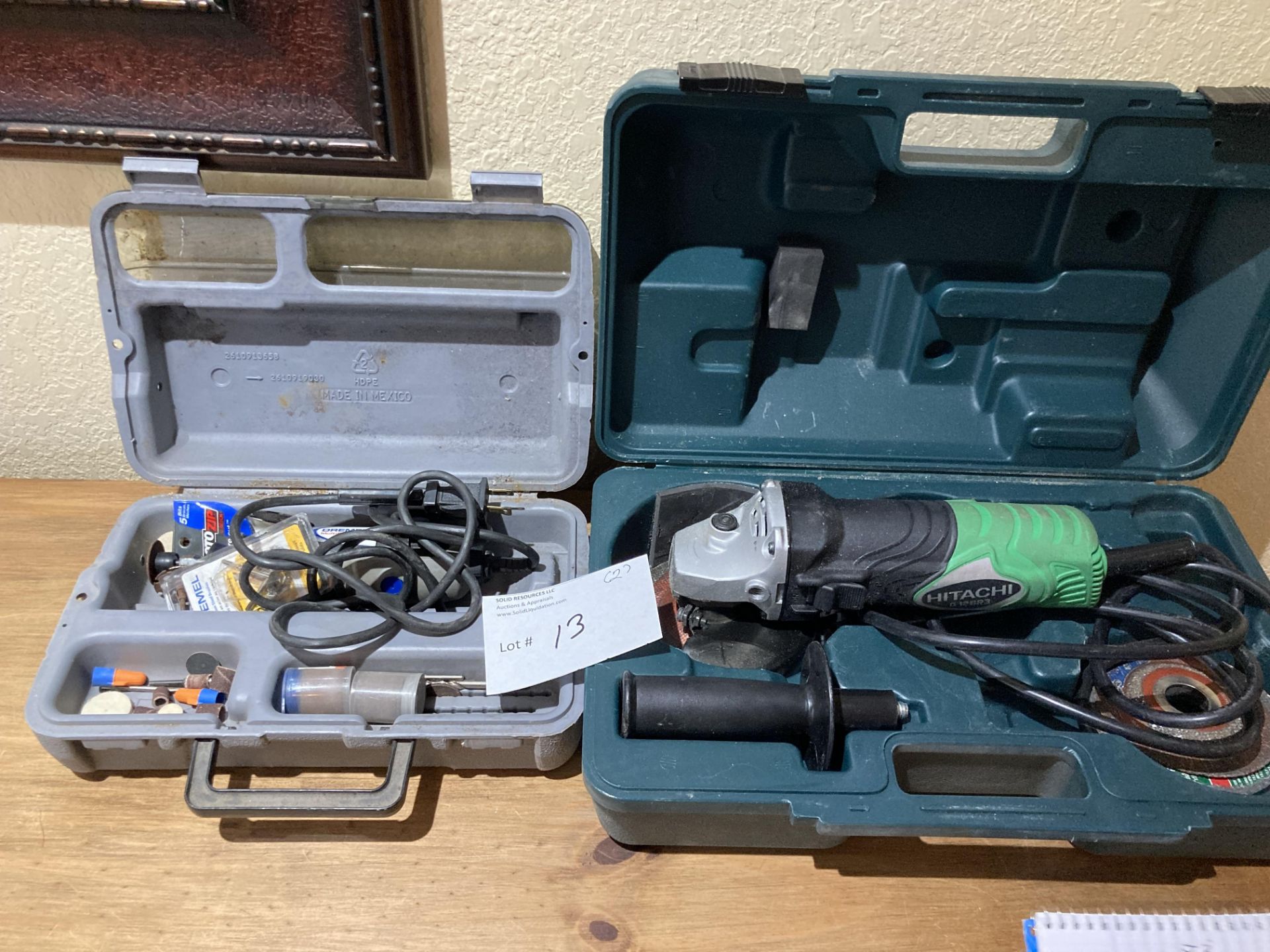 LOT OF: (1) Hitachi G12SR3 Grinder with handle and case, and (1) Dremel multi-pro Model 395