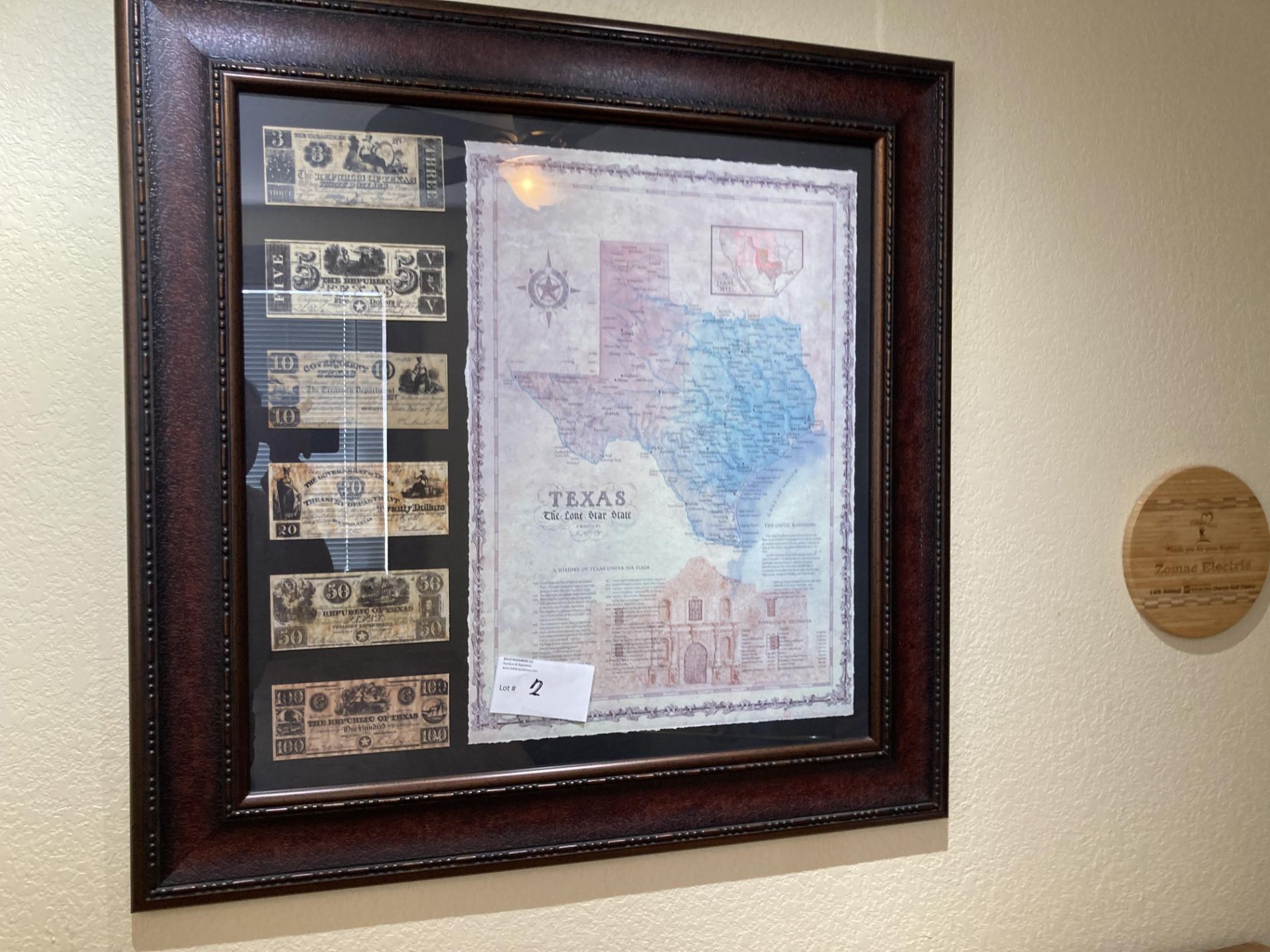 Texas map with several bills from the republic of Texas