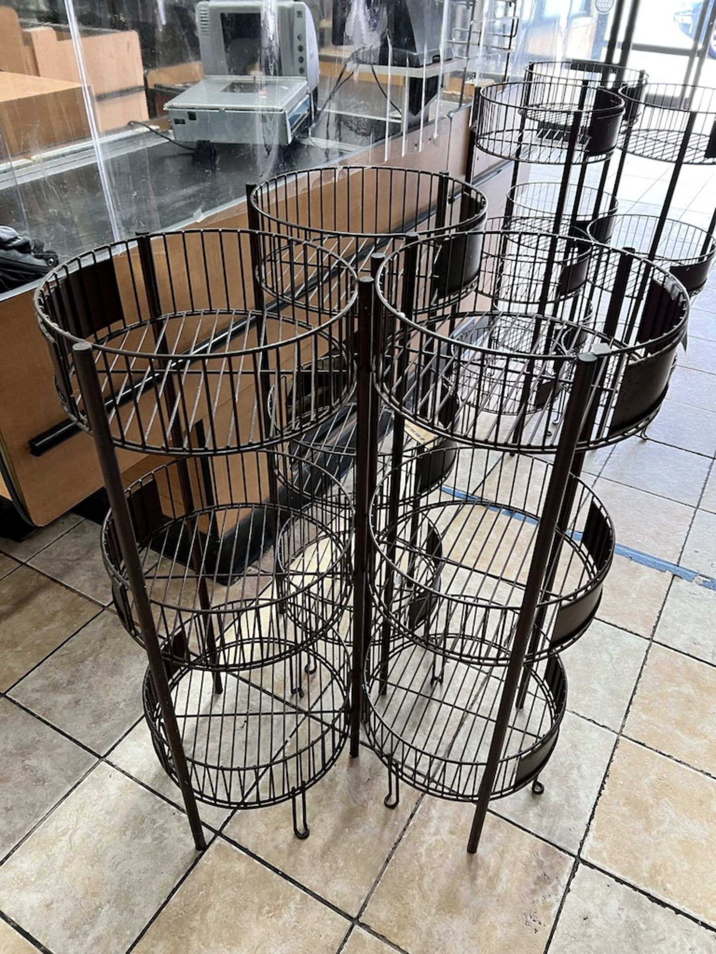 Lot of: (3) 3-tier round, brown metal shelving units 41" Tall X 15.25 Across - Image 3 of 4