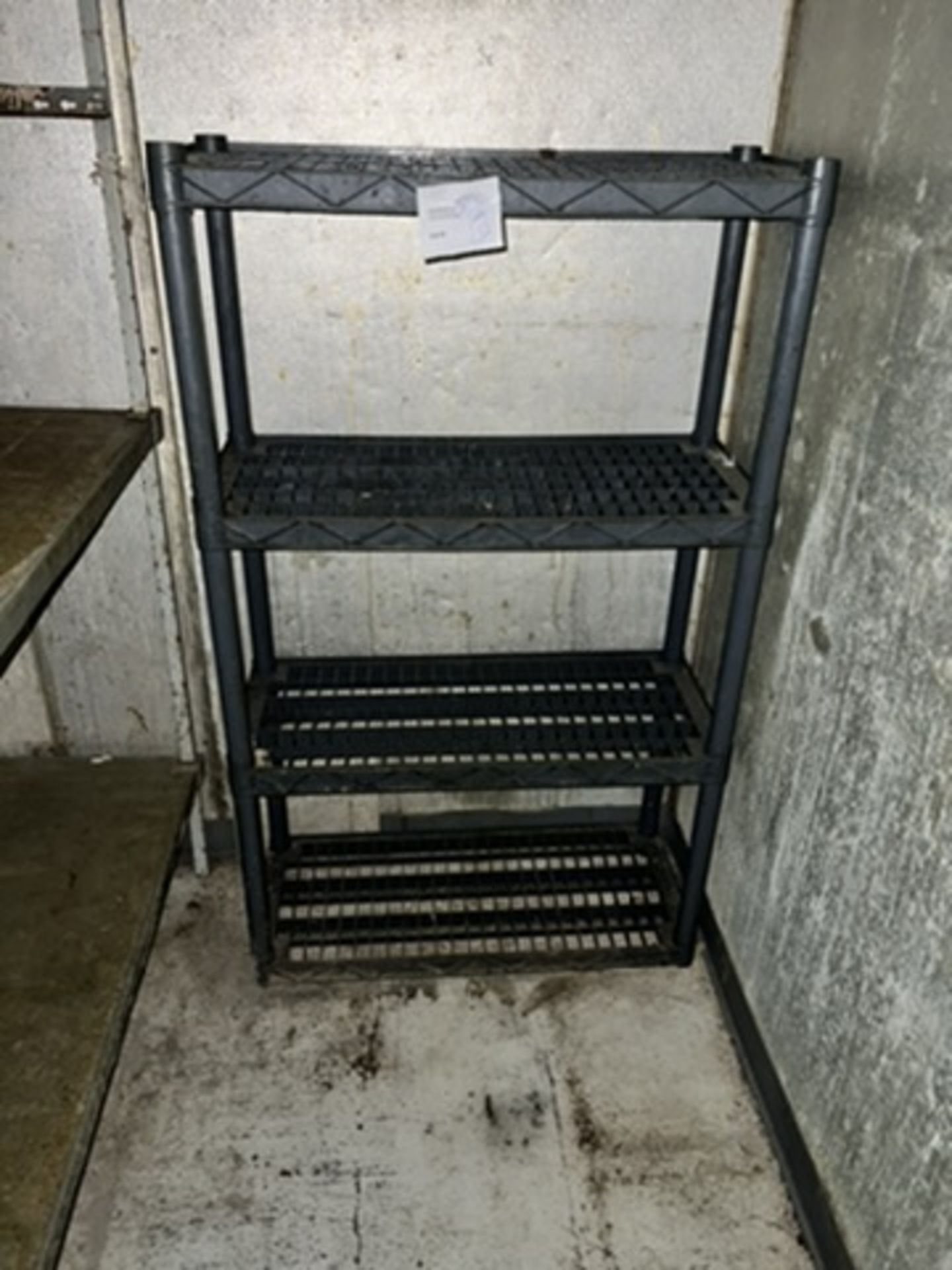 (1) 3' wide 4-tier plastic shelving unit