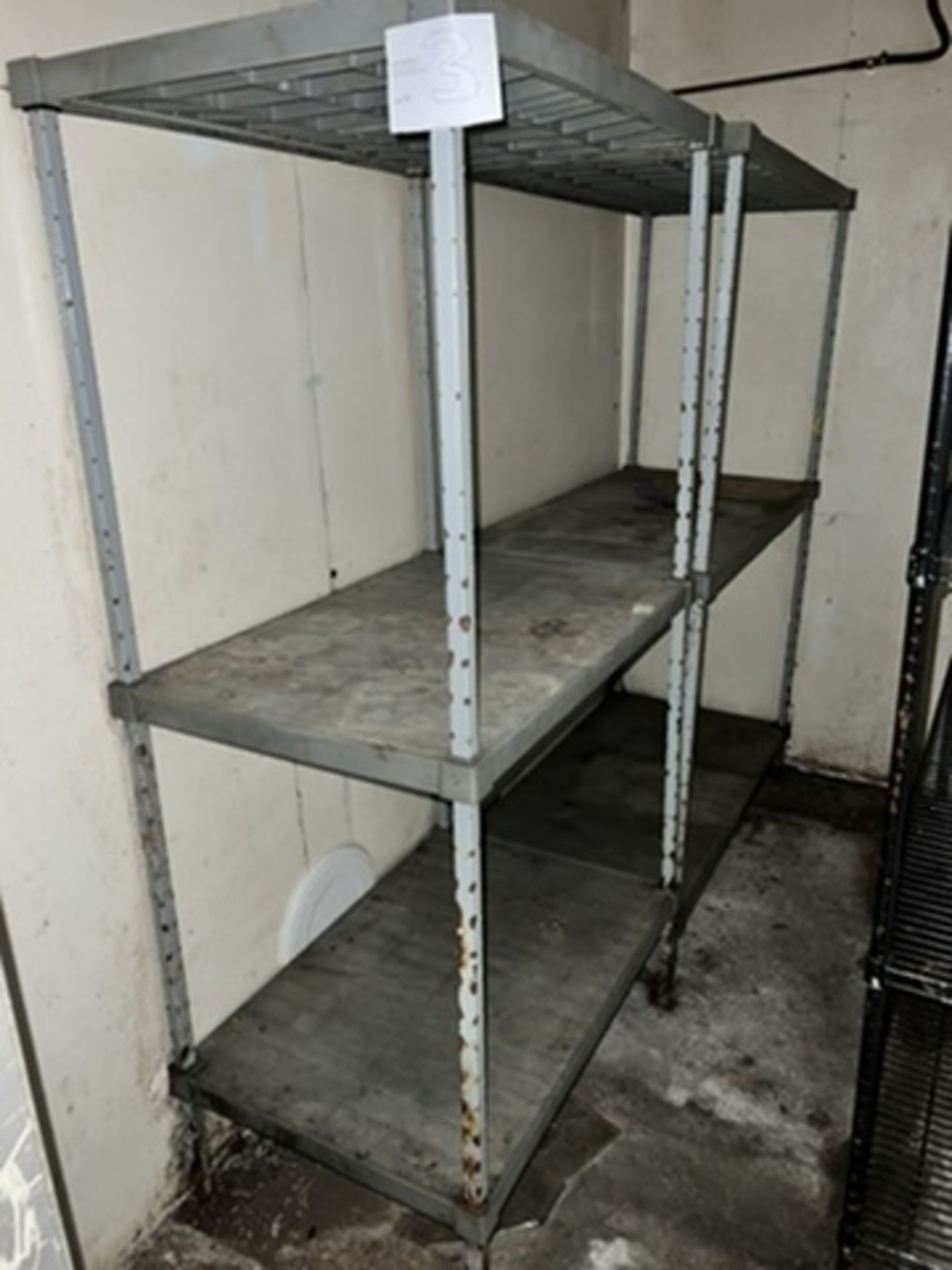 Lot of: (1) 3' wide, 3-tier metal shelving unit and (1) 4' wide, 3-tier metal shelving unit. - Image 2 of 5