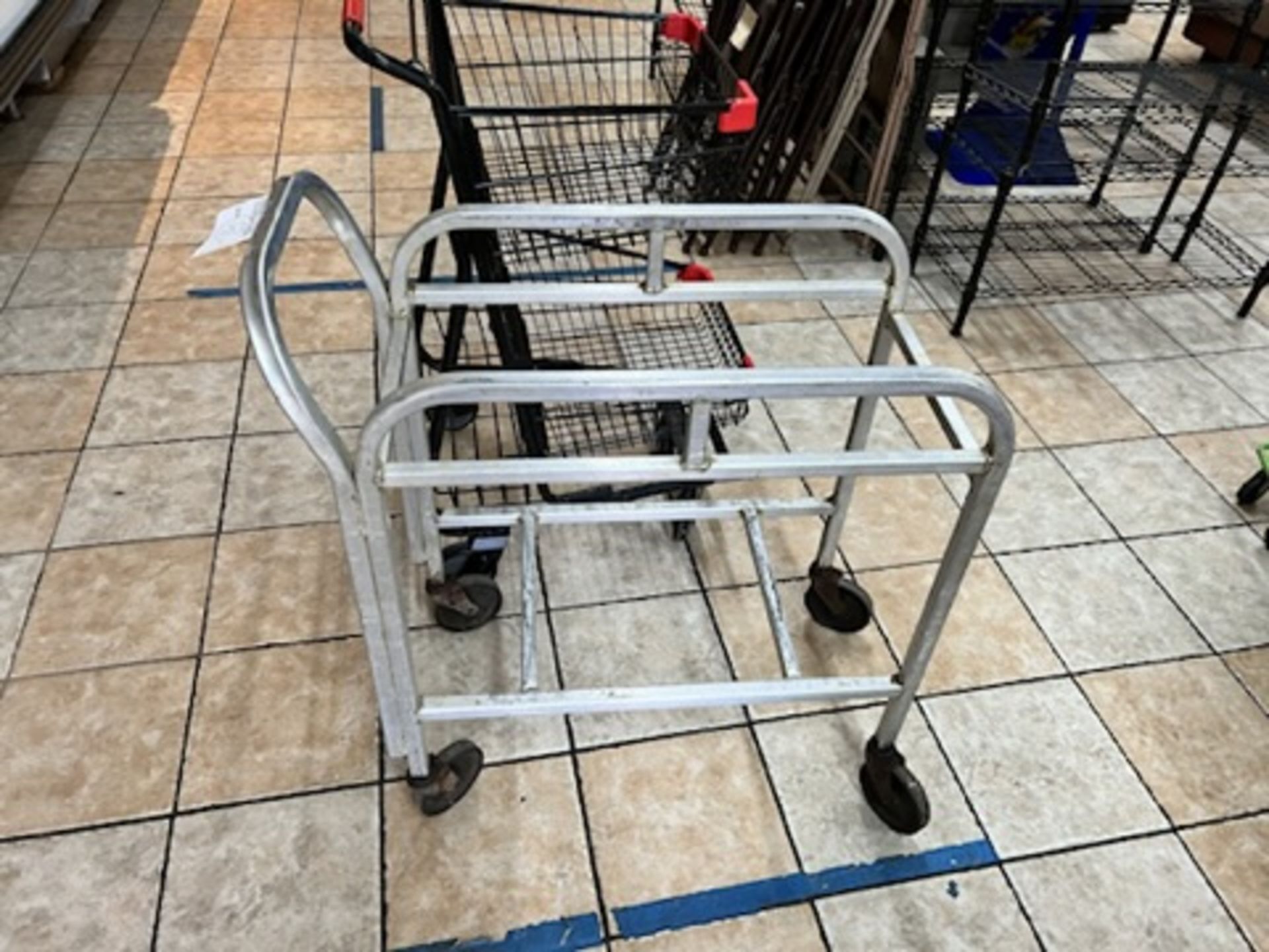 Lot of: (1) silver wheeled cart, and (1) grocery cart - Image 8 of 8
