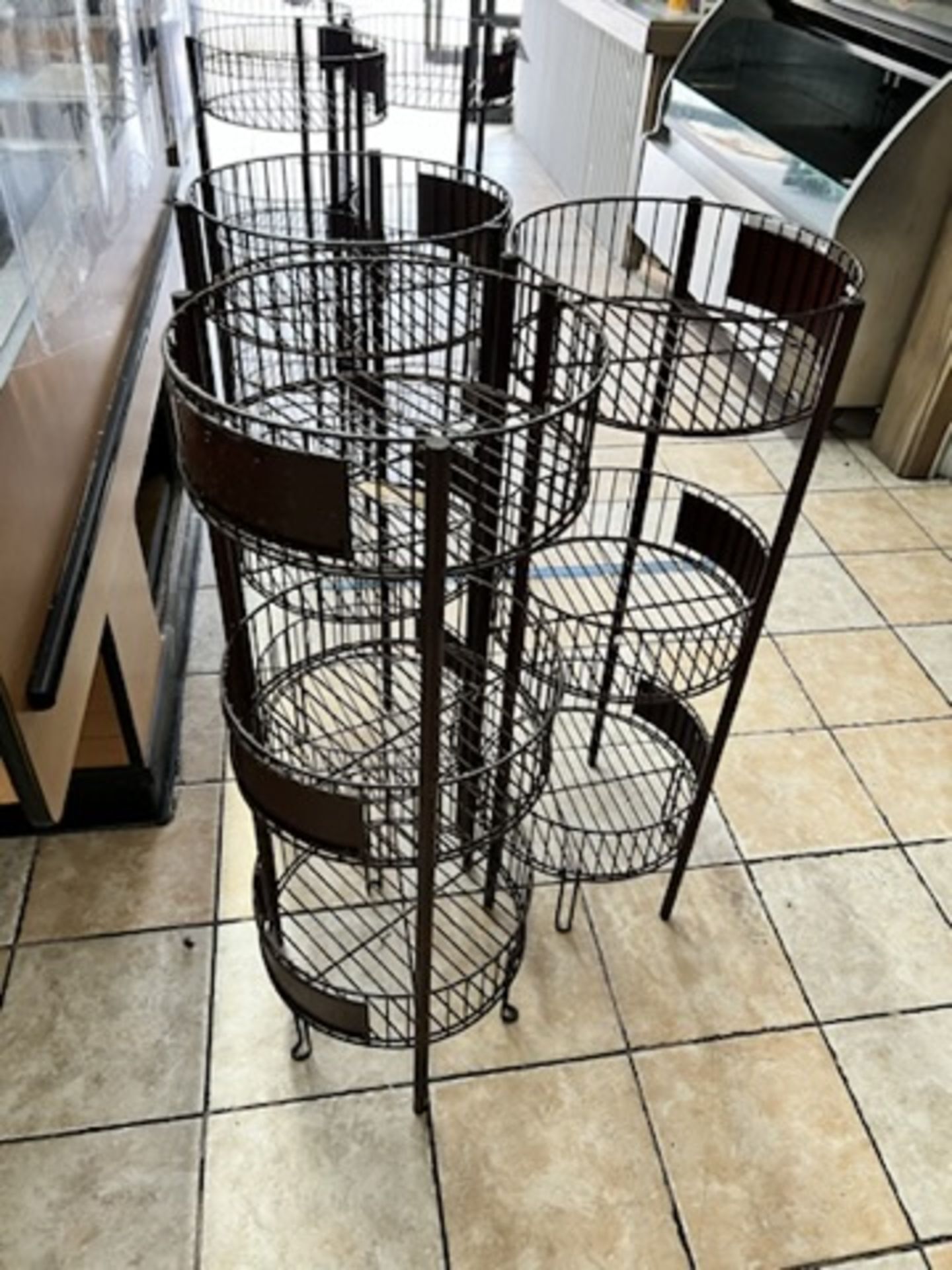 Lot of: (3) 3-tier round, brown metal shelving units 41" Tall X 15.25 Across - Image 2 of 4