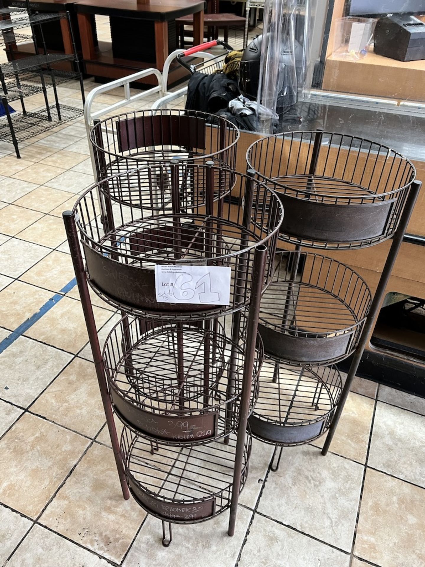 Lot of: (3) 3-tier round, brown metal shelving units 41" Tall X 15.25 Across - Image 4 of 4