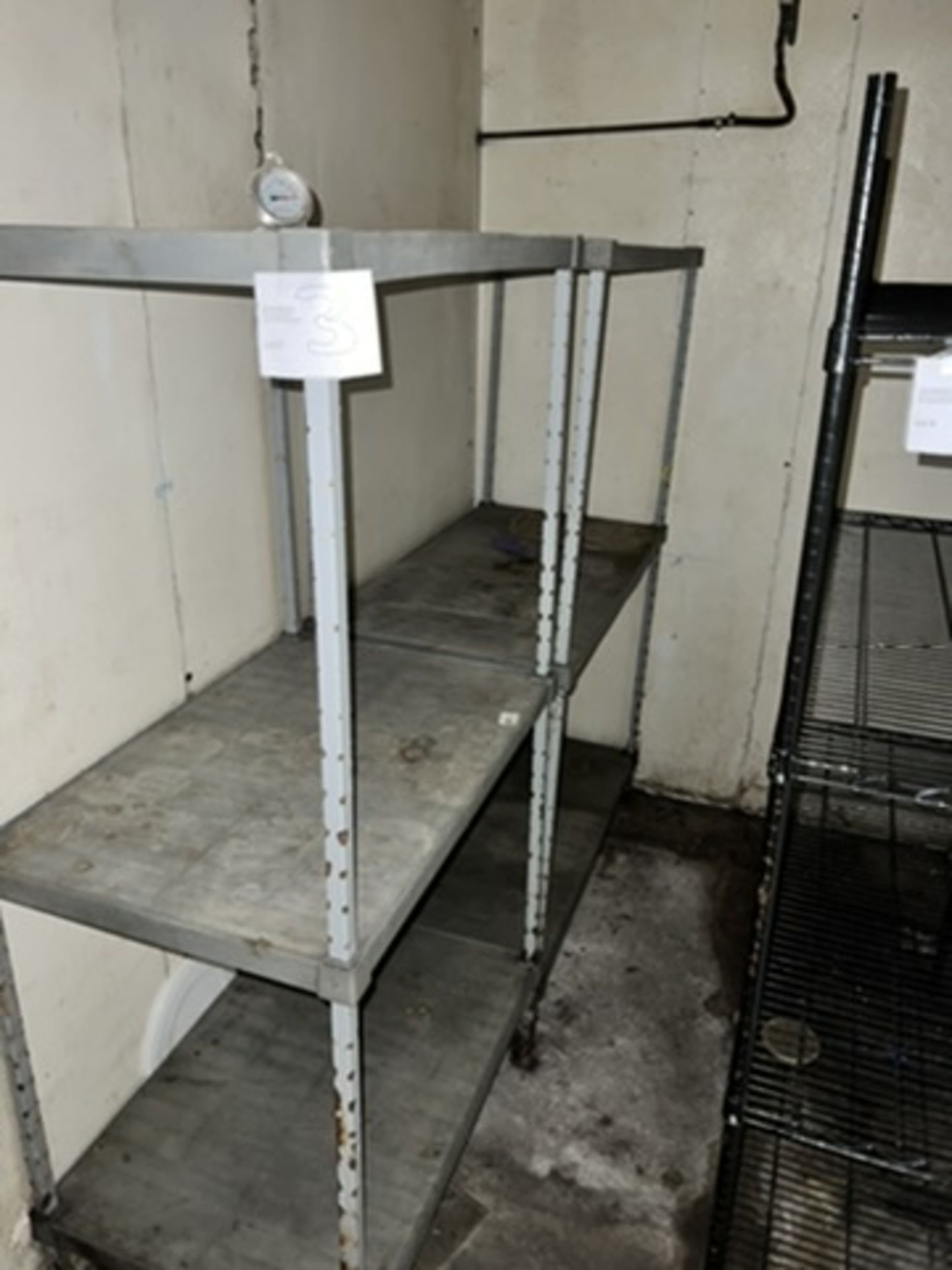 Lot of: (1) 3' wide, 3-tier metal shelving unit and (1) 4' wide, 3-tier metal shelving unit. - Image 3 of 5