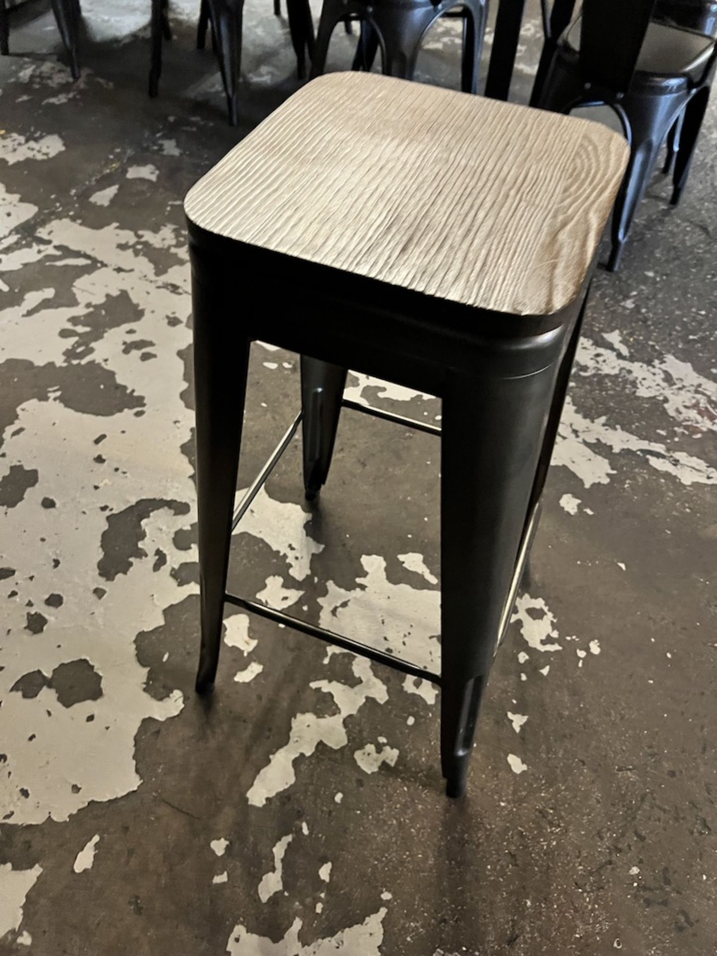 LOT OF: (4) METAL STOOLS W/ WOOD TOPS