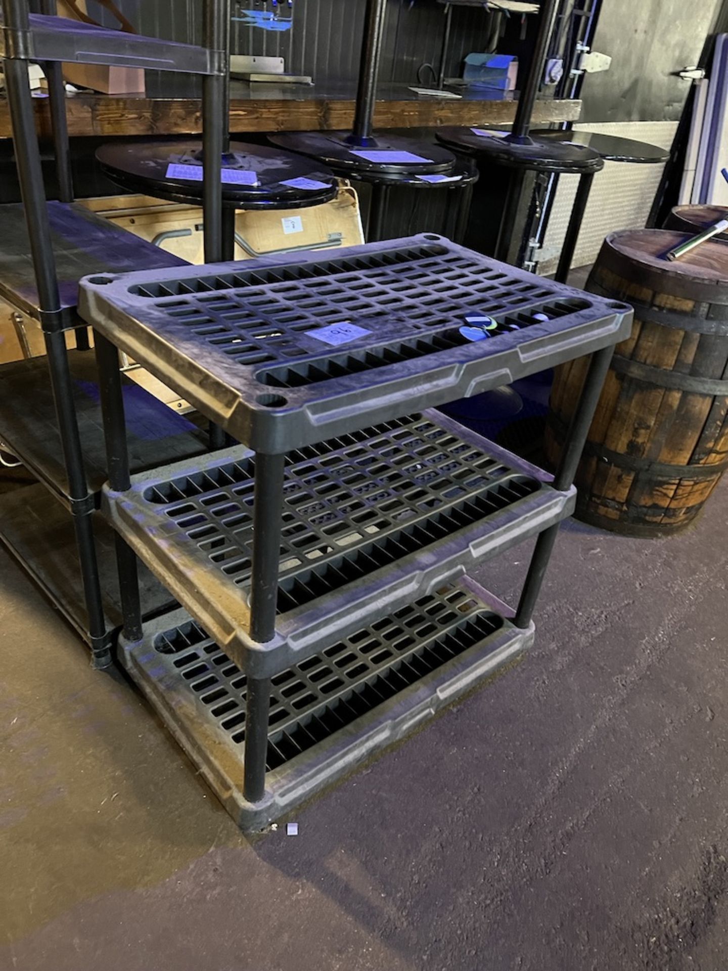 LOT OF: (1) 28" 5-TIER PLASTIC SHELVING UNIT, AND (1) 35" WIDE 3-TIER PLASTIC SHELVING - Image 4 of 5