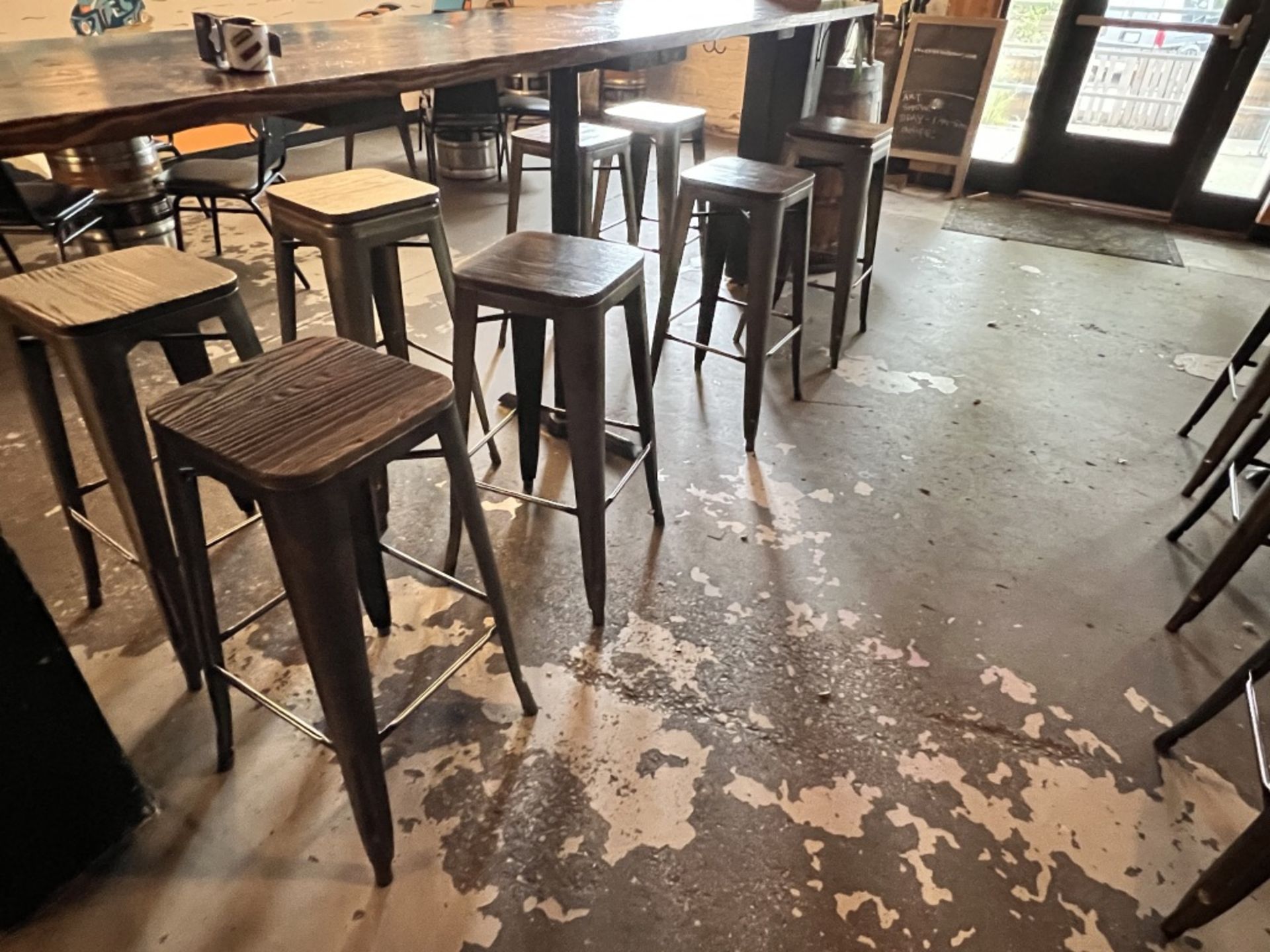 LOT OF: (8) METAL STOOLS W/ WOOD TOP SEAT - Image 3 of 5