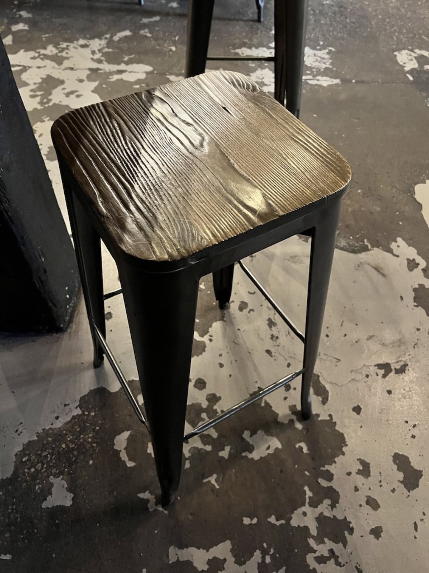 LOT OF: (4) METAL STOOLS W/ WOOD TOPS - Image 2 of 5