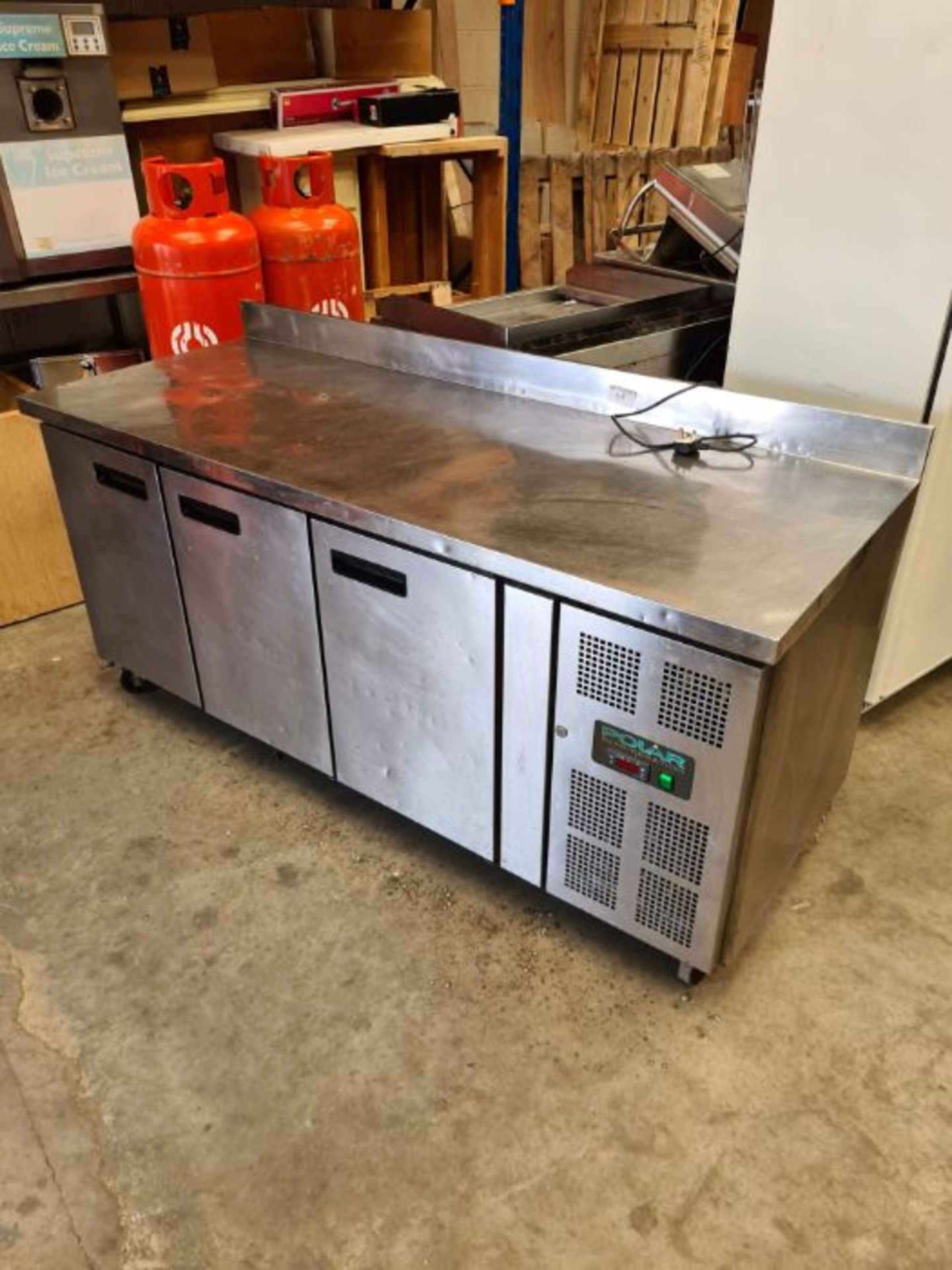 Polar 3 door refrigerated prep counter.