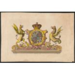 EARLY COAT OF ARMS COLOURED PRINT WITH MOTO HONI SOIT QUI MAL Y PENSE BY SAMUEL WALE PUBLISHED 1768