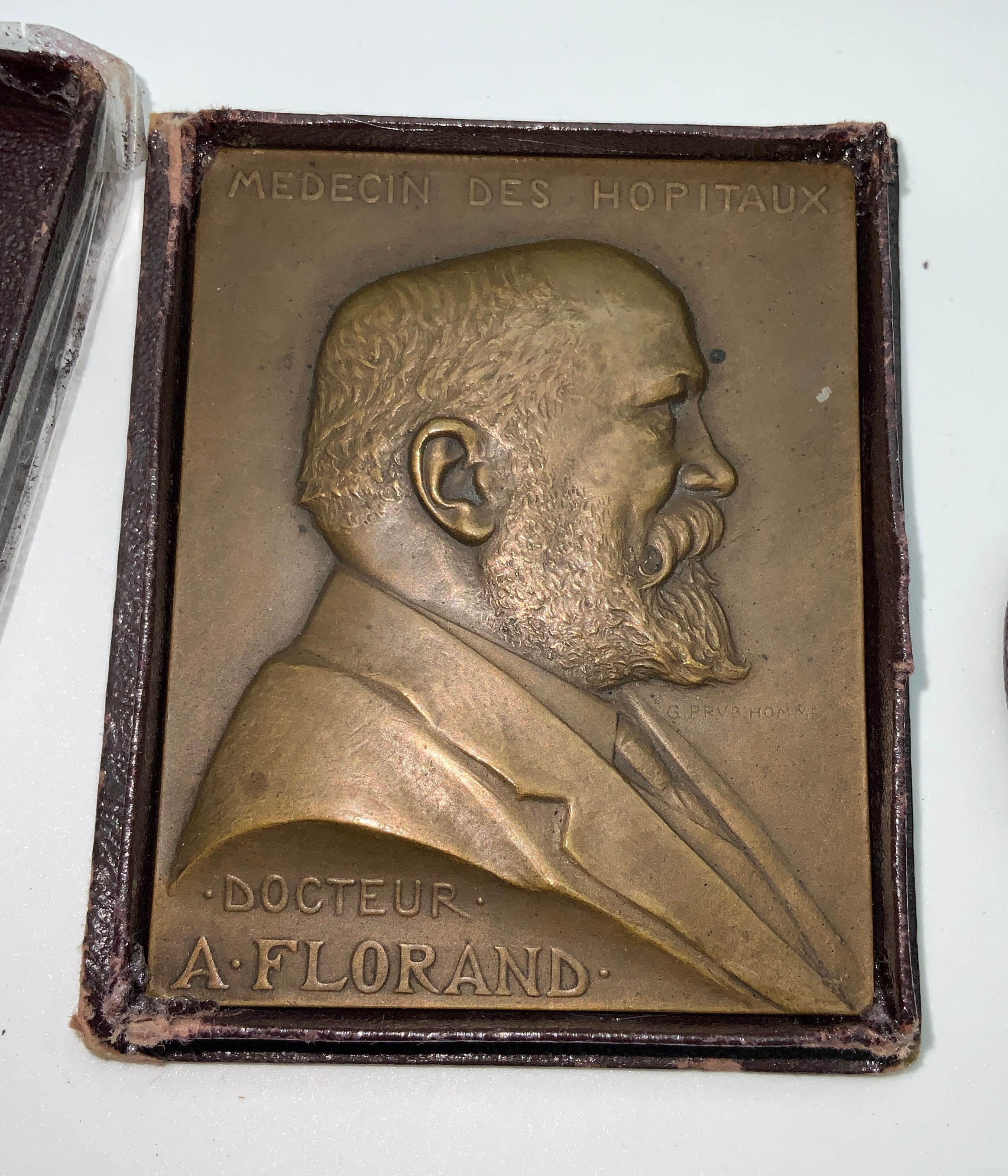 MEDECIN DES HOPITAUX BRONZE MEDAL PLAQUE OF DOCTEUR A. FLORAND SIGNED G. PRUD'HOMME