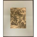 MOUNTED EARLY PRINT OF ABRAHAM BLOEMART THE EXPULSION OF ADAM AND EVE FROM THE GARDEN OF EDEN