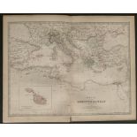 LARGE ANTIQUE MAP OF BASIN OF MEDITERRANEAN BY KEITH JOHNSTON FROM THE HANDY ROYAL ATLAS (1873)