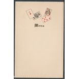 ANTIQUE UNUSED MENU CARD SHOWING PLAYING CARDS