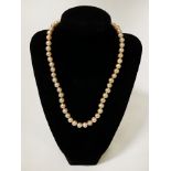 9CT GOLD CLASPED PEARL NECKLACE - 46CM L