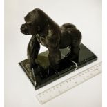 BRONZE GORILLA ON MARBLE BASE - APPROX. 19 X 10 CMS