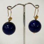 PAIR OF GOLD LAPIS LAZULI EARRINGS - APPROX 20MM DIAMETER