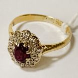 18CT GOLD RUBY & DIAMOND RING - SIZE J