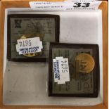 TWO 9CT GOLD TOKENS ( MARGARET THATCHER) BY POB JAY - APPROX. 8.4 GRAMS