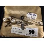 SIX VARIOUS GOLD & DIAMOND & PEARL HAT & TIE PINS