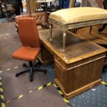 PINE LEATHER TOP DESK & CHAIR