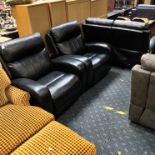 SCS 2 SEATER FINN SOFA & 2 RECLINERS IN BLACK LEATHER